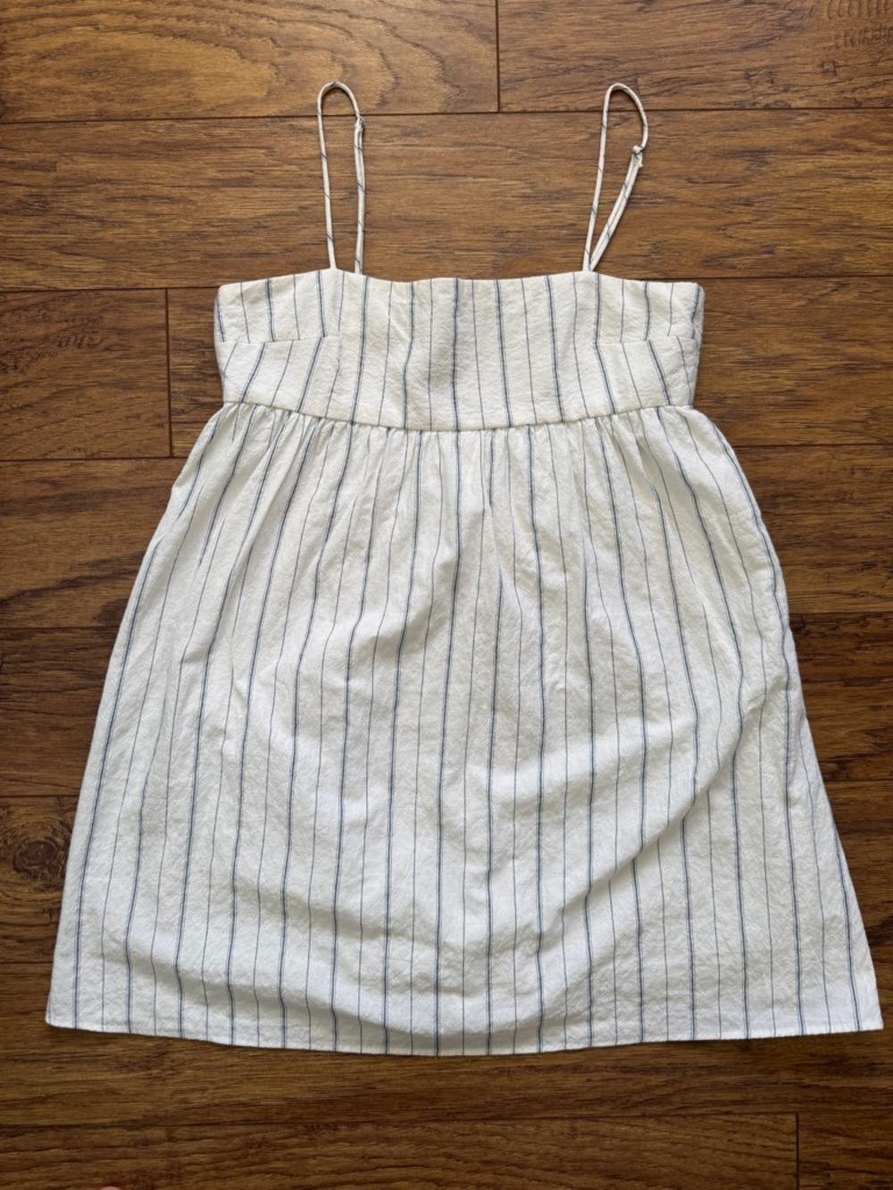 Zara White Blue Stripe Linen Blend Cami Mini Dress Size M